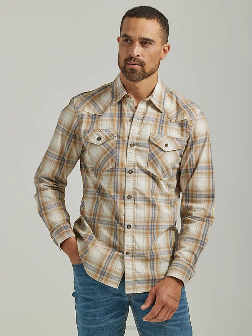 klær nei Wrangler menn cowboy vask rutete skjorte twill (112330928) 8V40410