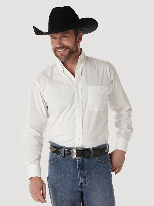 klær nei Wrangler menn george strait & national patriot solid skjorte med knapper hvit (mgs268w) 8V40372