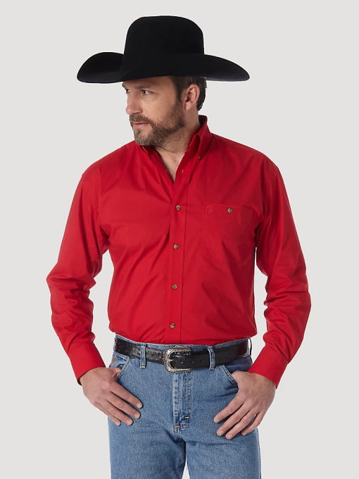 klær nei Wrangler menn george strait & national patriot solid skjorte med knapper rød (mgs274r) 8V40373