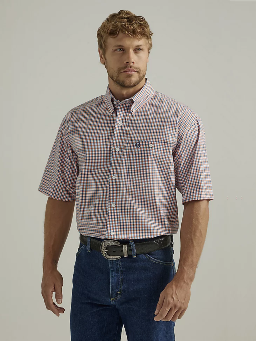 klær nei Wrangler menn george stredet kortermet 1-lomme rutet skjorte med knapper appelsinskall (112327816) 8V40312