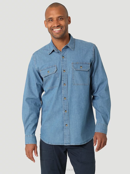 klær nei Wrangler menn langermet twill/denimskjorte lett vask (112324398) 8V40375