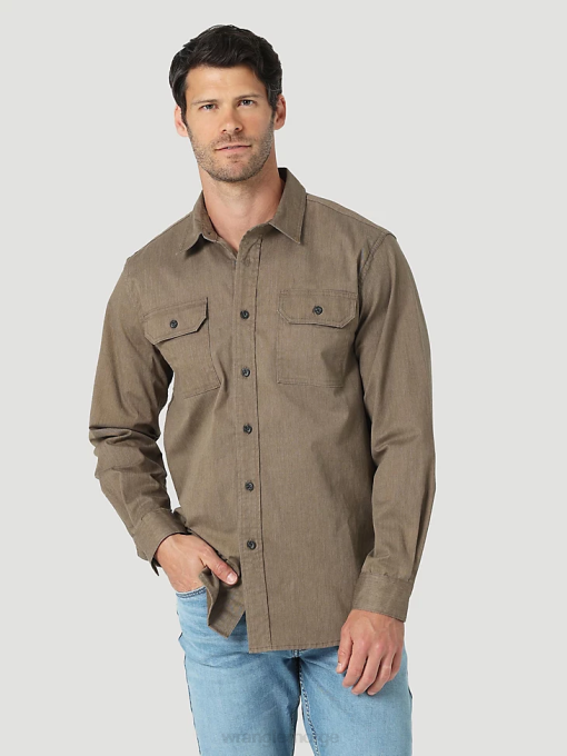 klær nei Wrangler menn langermet twill/denimskjorte teaklyng (112324408) 8V40376
