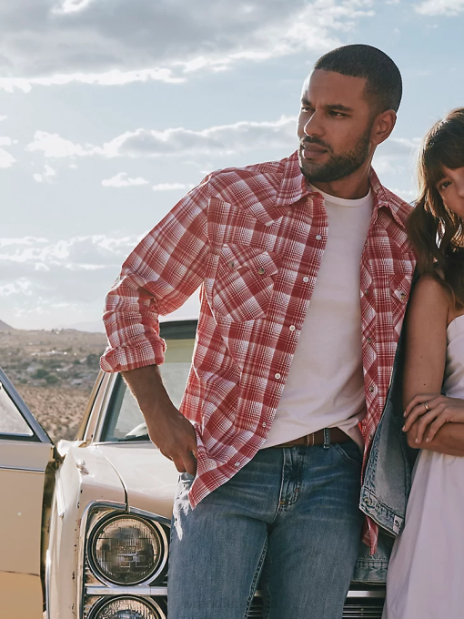 klær nei Wrangler menn retro langermet westernskjorte med sagtann med trykklomme fet rød (112324672) 8V40691