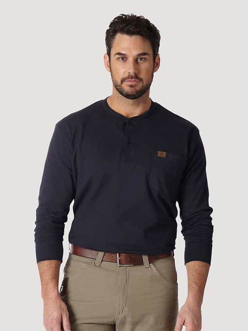 klær nei Wrangler menn riggs arbeidsklær langermet solid henley marine (3w750nv) 8V40287