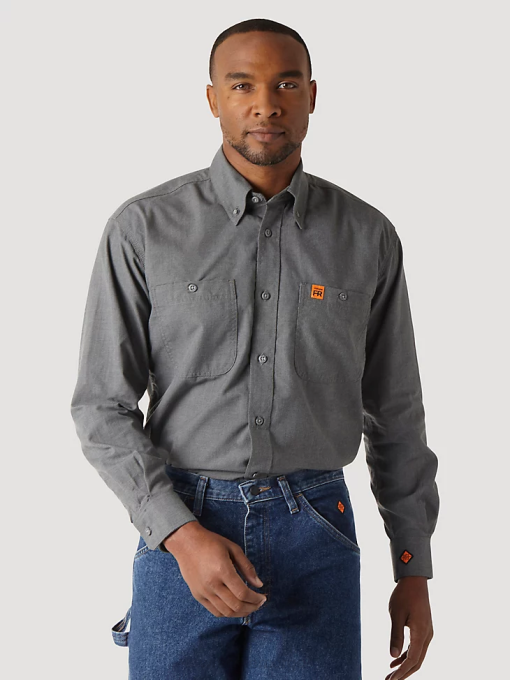 klær nei Wrangler menn riggs arbeidstøy fr flammesikker twill solid arbeidsskjorte grå (fr3w01g) 8V40401