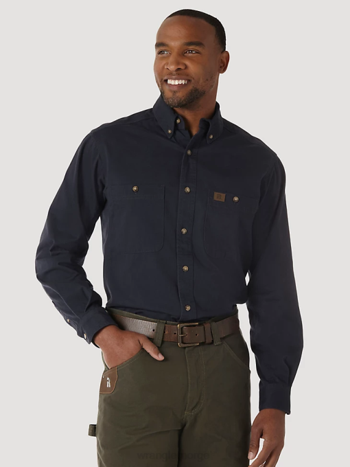 klær nei Wrangler menn riggs arbeidstøy langermet knapp ned solid twill arbeidsskjorte marine (3w501nv) 8V40350