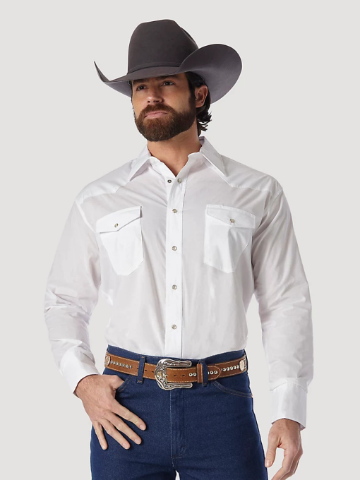 klær nei Wrangler menn western snap-skjorte - langermet solid bredduk hvit (71105wh) 8V40449