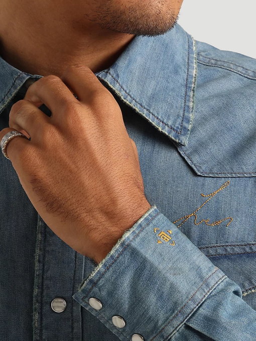 klær nei Wrangler menn 20x konkurranse avansert komfort langermet vestlig skjorte med snaptrykk azul blå (112324833) 8V40481