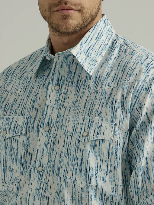 klær nei Wrangler menn 20x konkurranse avansert komfort langermet vestlig skjorte med snaptrykk regnblå (112327797) 8V40490