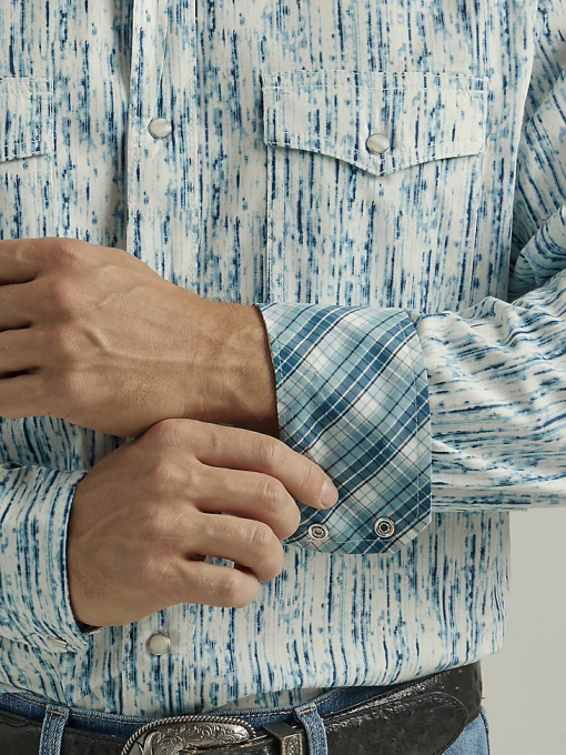 klær nei Wrangler menn 20x konkurranse avansert komfort langermet vestlig skjorte med snaptrykk regnblå (112327797) 8V40490