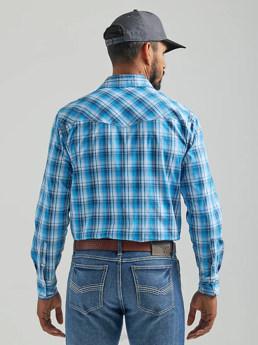 klær nei Wrangler menn 20x konkurranse avansert komfort langermet western-rutet skjorte med to lommer azul (112324832) 8V40493