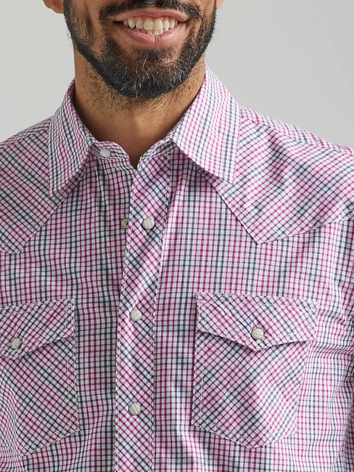 klær nei Wrangler menn 20x konkurranse avansert komfort langermet western-rutet skjorte med to lommer mini rosa (112324834) 8V40492