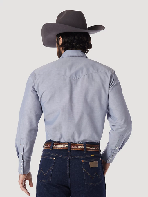 klær nei Wrangler menn cowboy cut work western stiv denim langermet skjorte chambray (70130mw) 8V40440