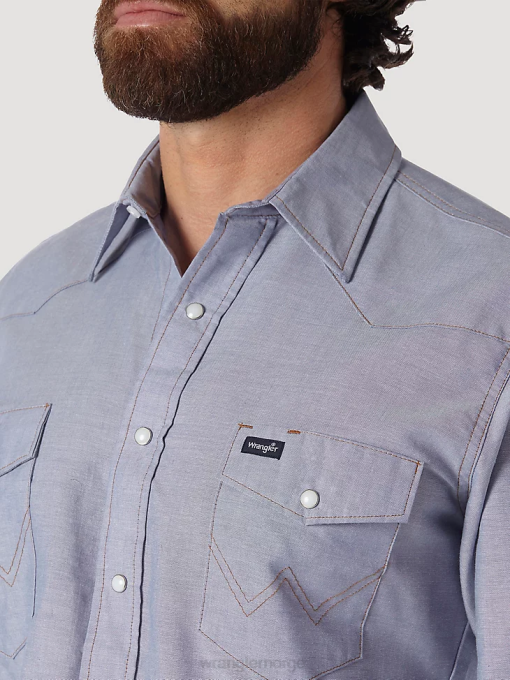 klær nei Wrangler menn cowboy cut work western stiv denim langermet skjorte chambray (70130mw) 8V40440