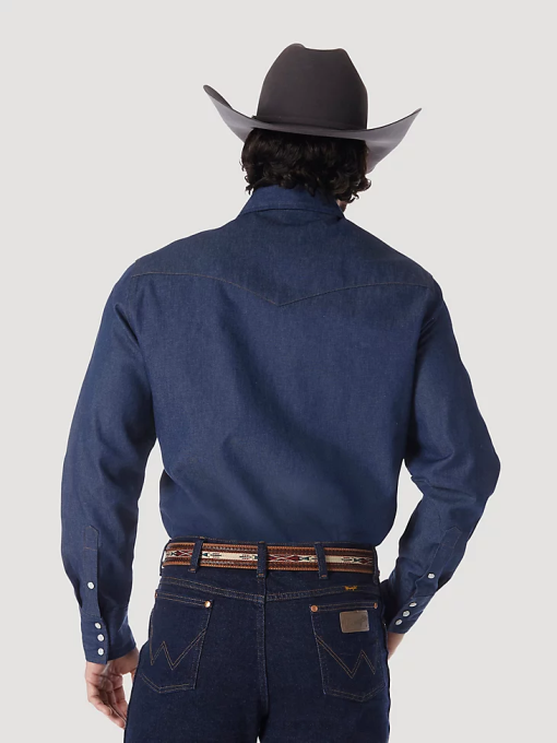 klær nei Wrangler menn cowboy cut work western stiv denim langermet skjorte stiv indigo (70127mw) 8V40439