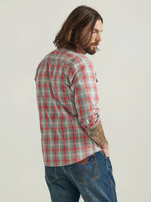 klær nei Wrangler menn cowboy vask rutete skjorte aura oransje (112330917) 8V40409