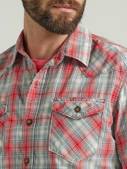 klær nei Wrangler menn cowboy vask rutete skjorte aura oransje (112330917) 8V40409