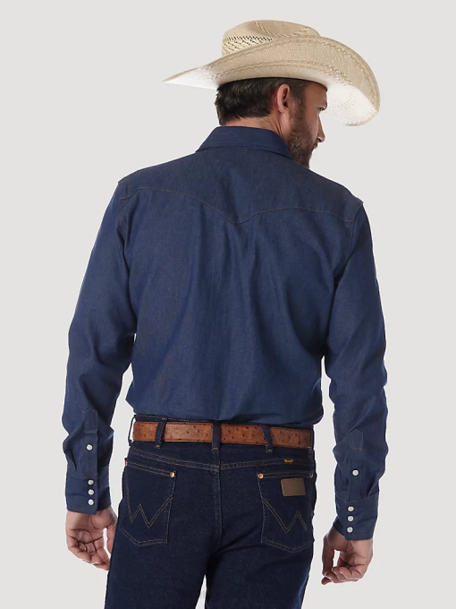 klær nei Wrangler menn cowboykuttet solid langermet vestlig solid arbeidsskjorte blå (ms70119) 8V40420