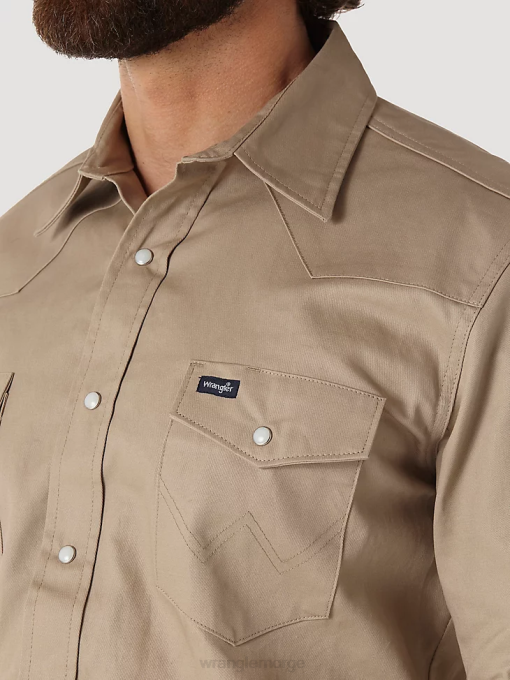 klær nei Wrangler menn cowboykuttet solid langermet vestlig solid arbeidsskjorte khaki (ms70319) 8V40417