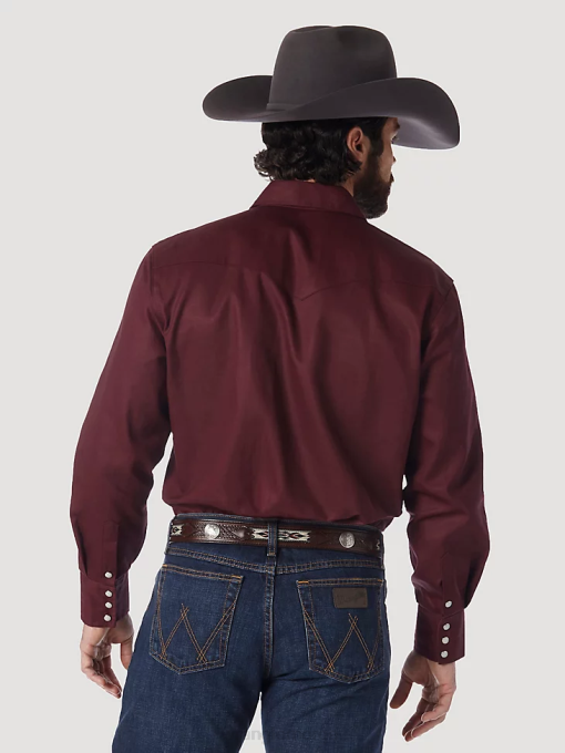 klær nei Wrangler menn cowboykuttet solid langermet vestlig solid arbeidsskjorte rødt oksid (ms70719) 8V40423