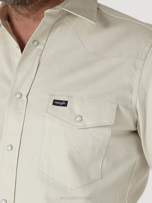klær nei Wrangler menn cowboykuttet solid langermet vestlig solid arbeidsskjorte stein (ms71319) 8V40418