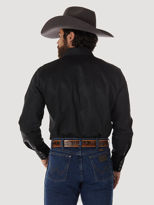 klær nei Wrangler menn cowboykuttet solid langermet vestlig solid arbeidsskjorte svart (ms70819) 8V40425