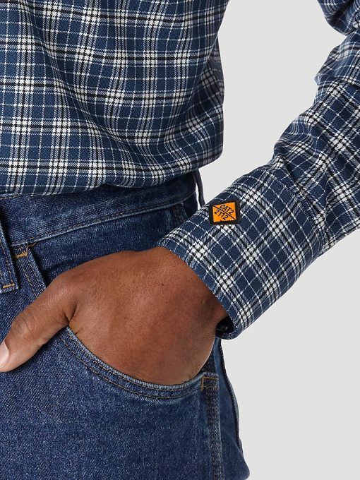 klær nei Wrangler menn fr flammesikker langermet western-rutet skjorte blå/svart (fr122bw) 8V40501