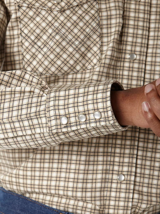 klær nei Wrangler menn fr flammesikker langermet western-rutet skjorte khaki/hvit (fr124mm) 8V40502