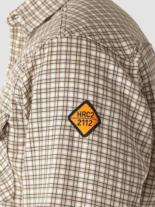 klær nei Wrangler menn fr flammesikker langermet western-rutet skjorte khaki/hvit (fr124mm) 8V40502