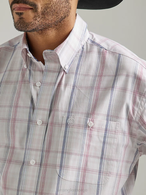 klær nei Wrangler menn george stredet kortermet 1-lomme rutet skjorte med knapper pastellrosa pledd (112327817) 8V40310