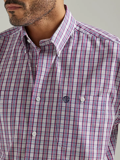 klær nei Wrangler menn george stredet kortermet 2-lommers rutete skjorte med knapper mellomrosa pledd (112327813) 8V40334