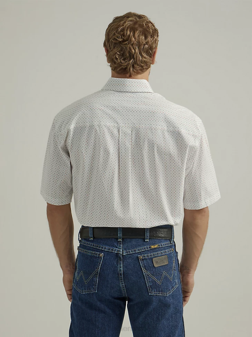 klær nei Wrangler menn george stredet kortermet skjorte med knapp ned én lomme hvit skille (112327818) 8V40302