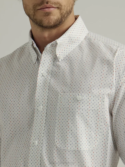 klær nei Wrangler menn george stredet kortermet skjorte med knapp ned én lomme hvit skille (112327818) 8V40302