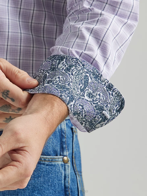 klær nei Wrangler menn george stredet langermet knapp ned tolommers rutete skjorte lilla (112324814) 8V40324