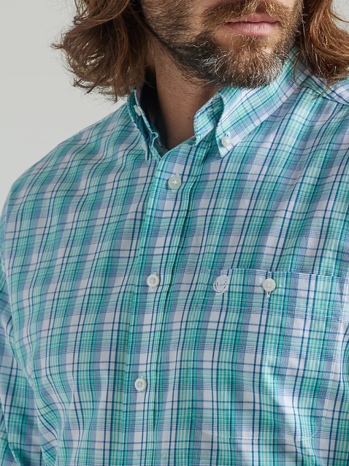 klær nei Wrangler menn george stredet langermet knapp ned én lomme rutete skjorte blågrønne blomster (112324879) 8V40315