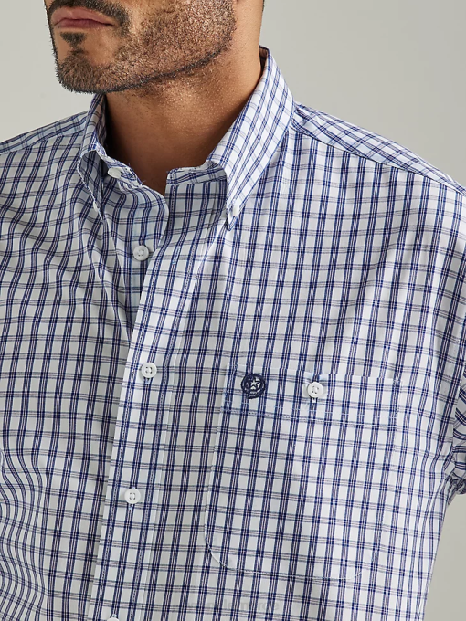 klær nei Wrangler menn george stredet langermet knapp ned én lomme rutete skjorte chunky indigo (112327827) 8V40320