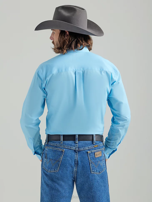 klær nei Wrangler menn george stredet solid skjorte med lange ermer med knapper babyblå (112324863) 8V40294