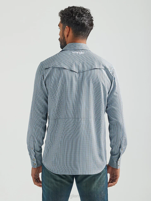 klær nei Wrangler menn langermet rutete skjorte med trykknapper blågrå (112326154) 8V40436