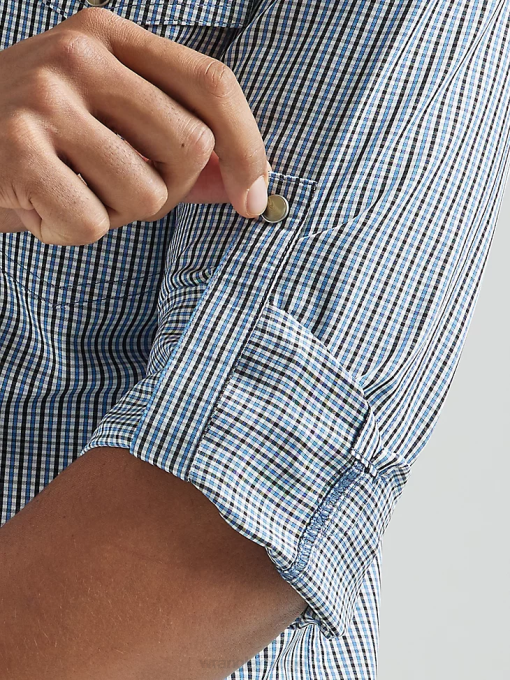 klær nei Wrangler menn langermet rutete skjorte med trykknapper blågrå (112326154) 8V40436