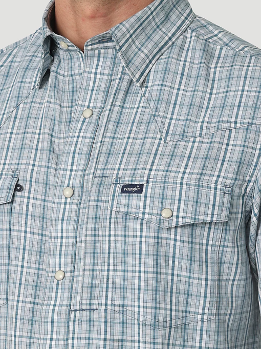 klær nei Wrangler menn langermet rutete skjorte med trykknapper blågrønn pledd (112326180) 8V40434