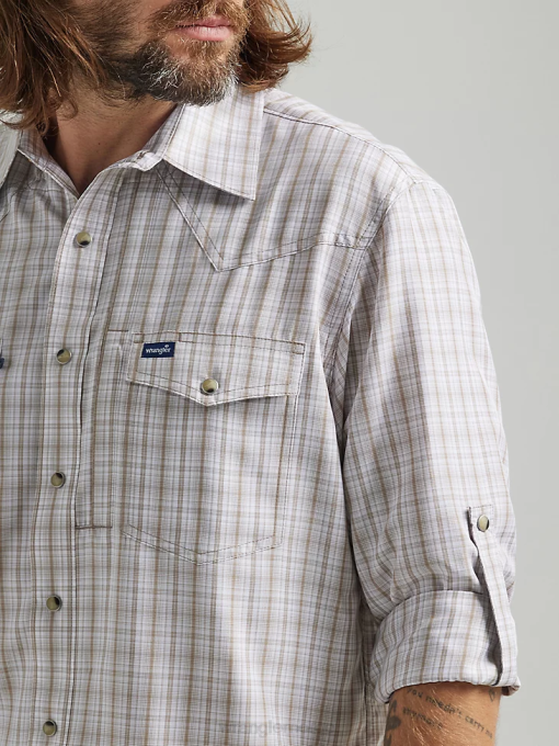 klær nei Wrangler menn langermet rutete skjorte med trykknapper brun pledd (112326185) 8V40435