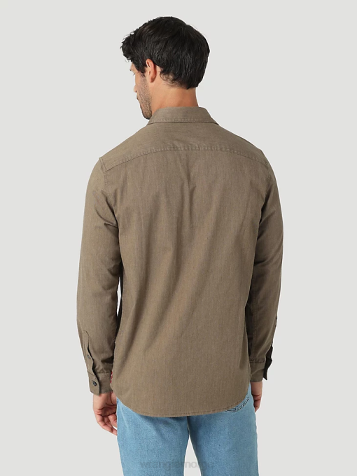 klær nei Wrangler menn langermet twill/denimskjorte teaklyng (112324408) 8V40376