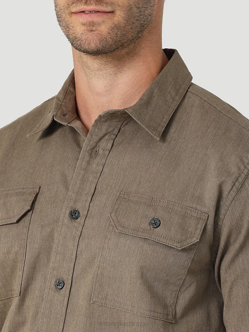 klær nei Wrangler menn langermet twill/denimskjorte teaklyng (112324408) 8V40376