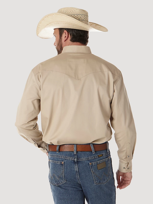 klær nei Wrangler menn malt ørken langermet lettvekts skjorte i solid twill med knapper brun (mp3482t) 8V40299