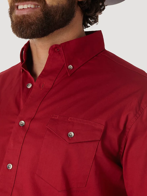 klær nei Wrangler menn malt ørken langermet lettvekts skjorte i solid twill med knapper rød (mp3522r) 8V40297