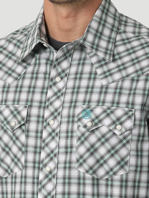 klær nei Wrangler menn retro kortermet westernknapp med sagtannet skjorte med klafflomme piknikgrønn (112326336) 8V40430
