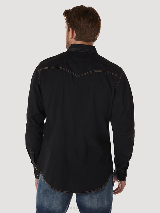 klær nei Wrangler menn retro langermet western solid dobbyskjorte med trykkknapper svart (mvr532x) 8V40471