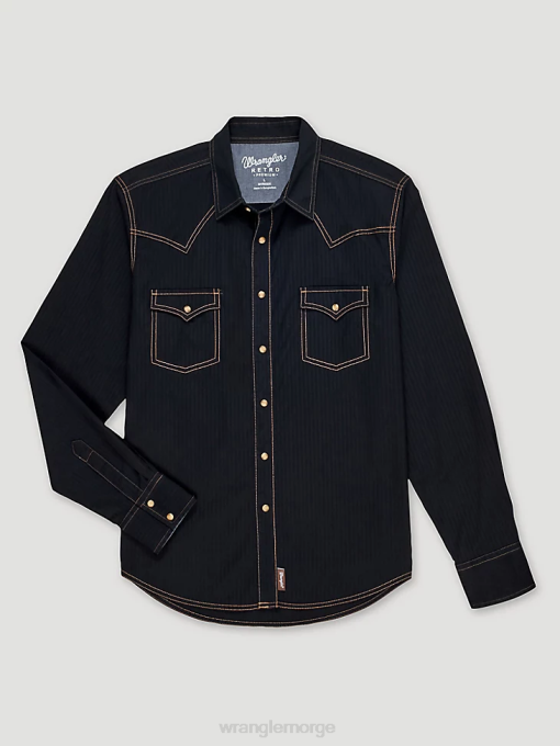 klær nei Wrangler menn retro langermet western solid dobbyskjorte med trykkknapper svart (mvr532x) 8V40471
