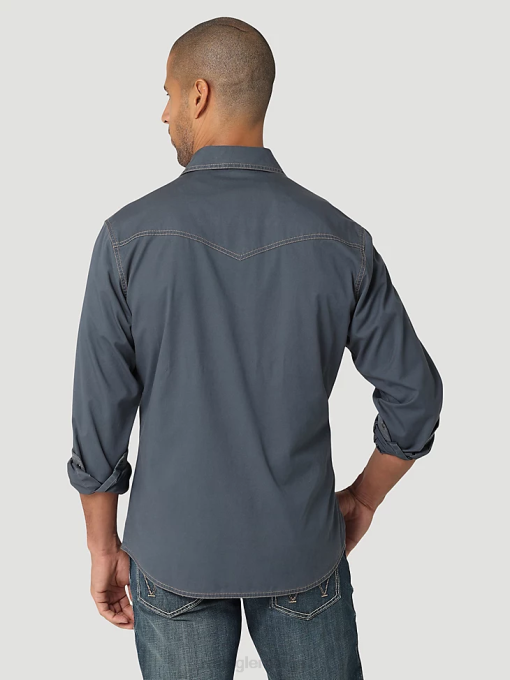 klær nei Wrangler menn retro premium kontraststrim vestlig solid skjorte med trykklåslomme ombre blå (112324845) 8V40456