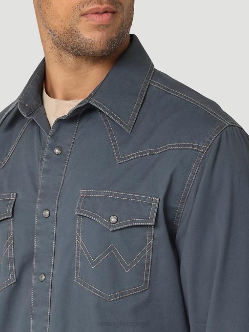 klær nei Wrangler menn retro premium kontraststrim vestlig solid skjorte med trykklåslomme ombre blå (112324845) 8V40456